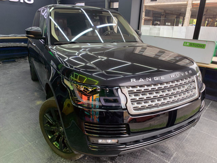 Фары Range Rover 2013-2017 в стиле рестайла 2018, с 4 линзами темный катафот